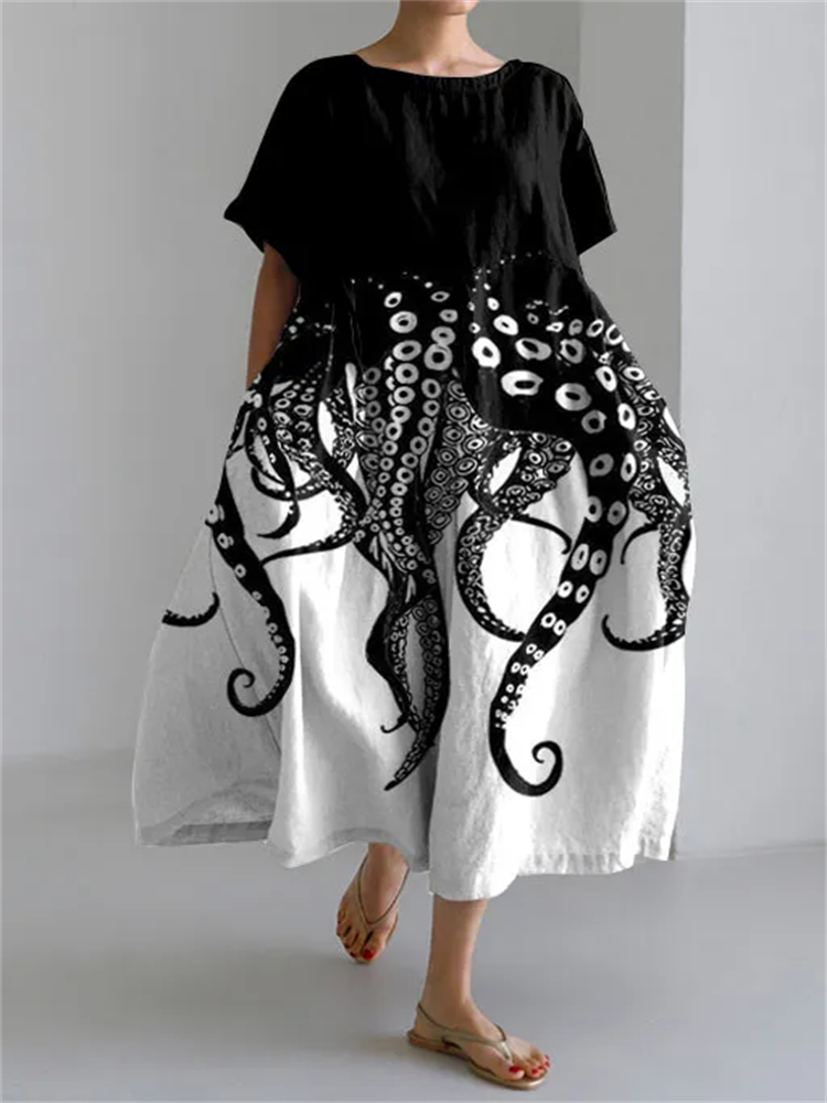 TESSA - Trendy Short Sleeve Dress with Unique Tentacle Print