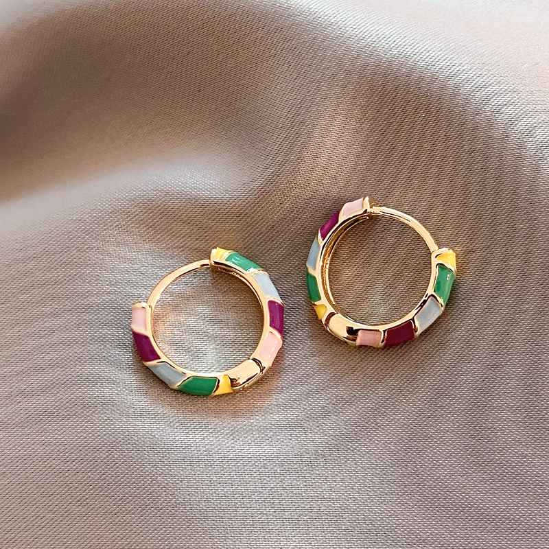 Elegant Earrings with Multicolored Enamel in Gold