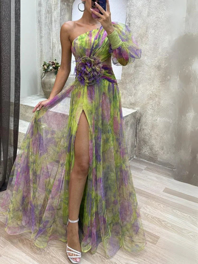 Rosea Asymmetric Bloom Maxi Dress