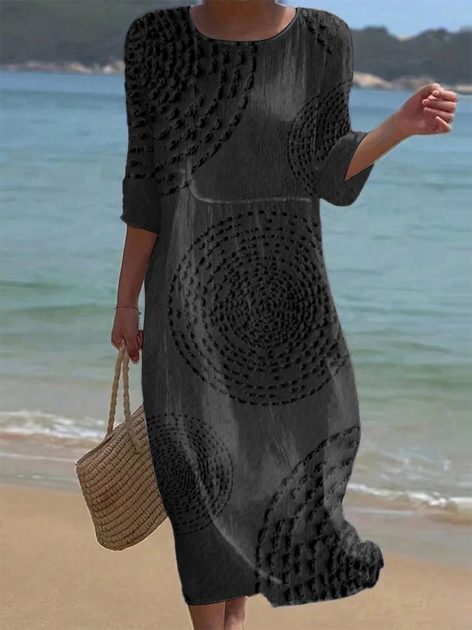 Sena | Cotton Dress with Flower Print and Half-Length Sleeves