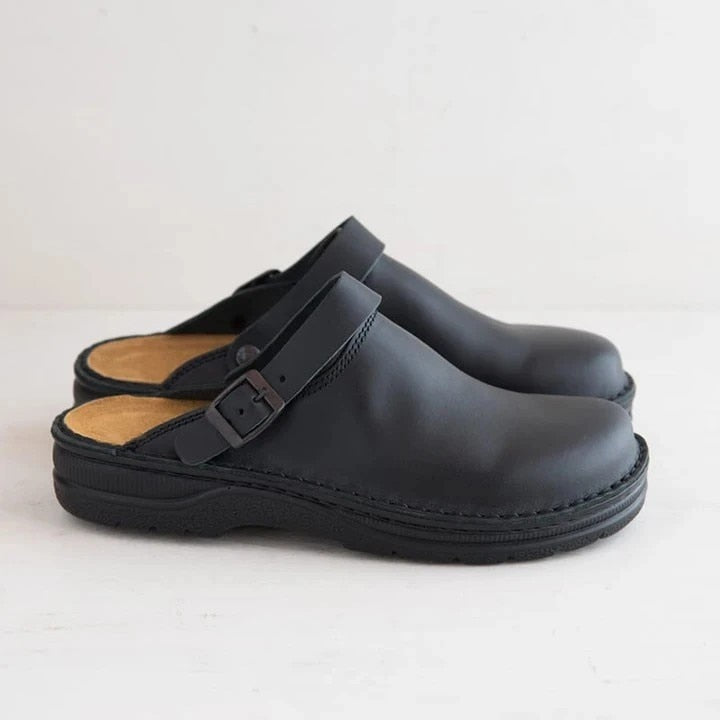 Milano | Men's Buckled Slip-On Clogs – Brown Leather Look