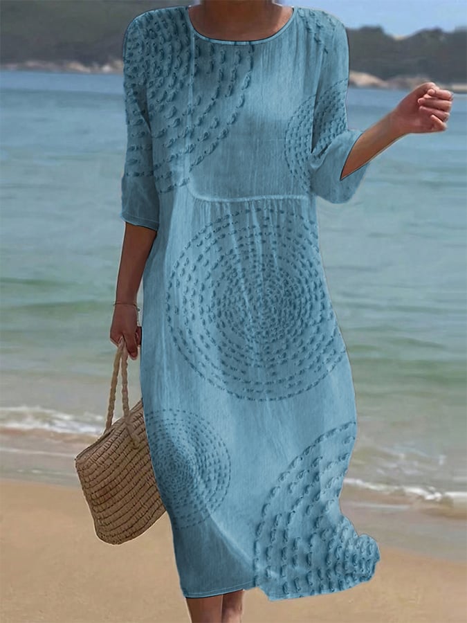 Sena | Cotton Dress with Flower Print and Half-Length Sleeves