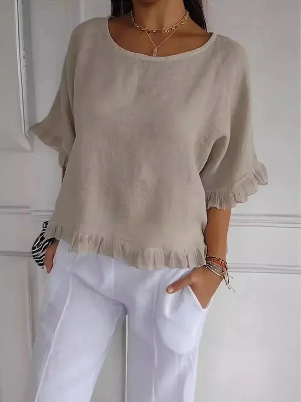 Lena | Cotton Blouse with Ruffles