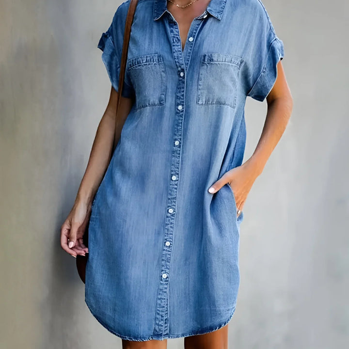 Bruna - Relaxed Cotton Shirt Dress with Button Closure