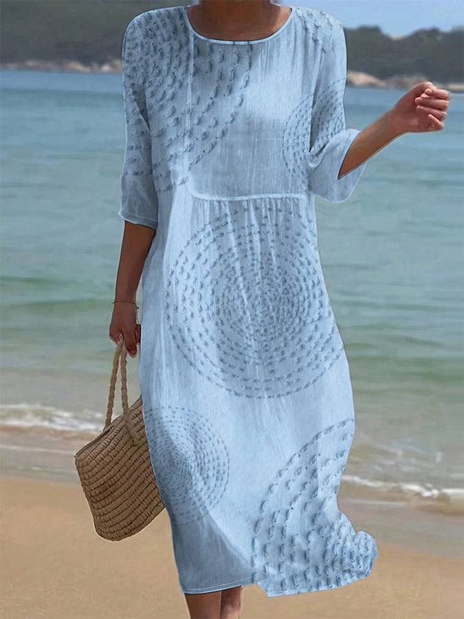 Sena | Cotton Dress with Flower Print and Half-Length Sleeves