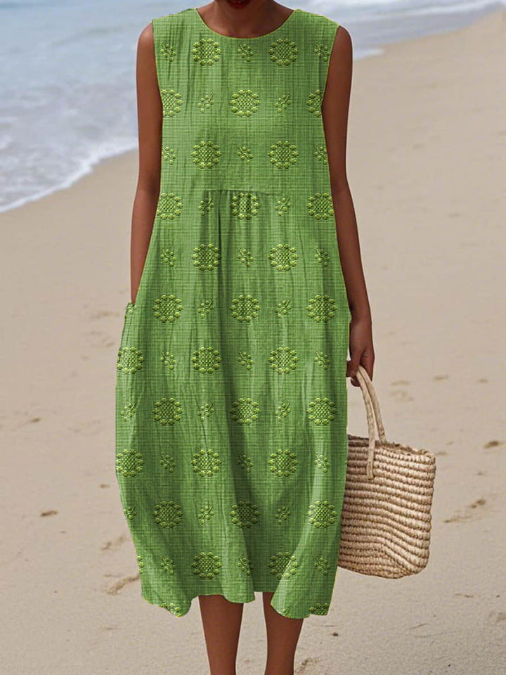 Aikaterini – Elegant sleeveless cotton dress with pockets