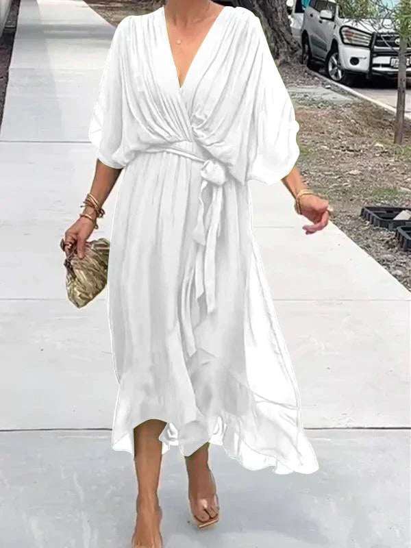Monica  - Elegant Chiffon Silk Dress with Seductive V-Neck