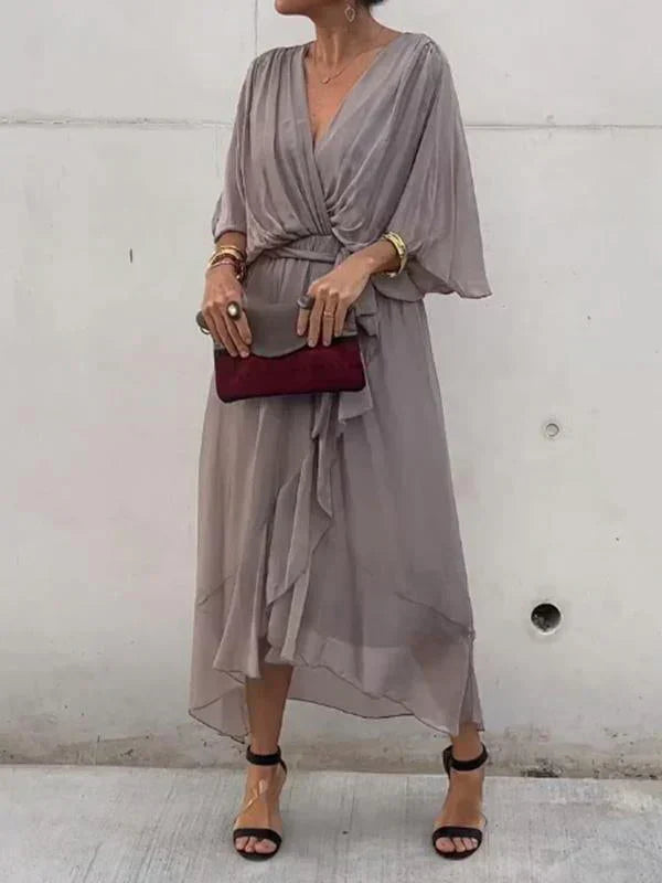 Monica  - Elegant Chiffon Silk Dress with Seductive V-Neck